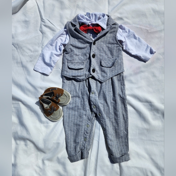 HOSUKKO Baby Boy Suit, One-Piece Romper & Vest & Bowtie (18 - 24 Months) - Picture 3 of 5